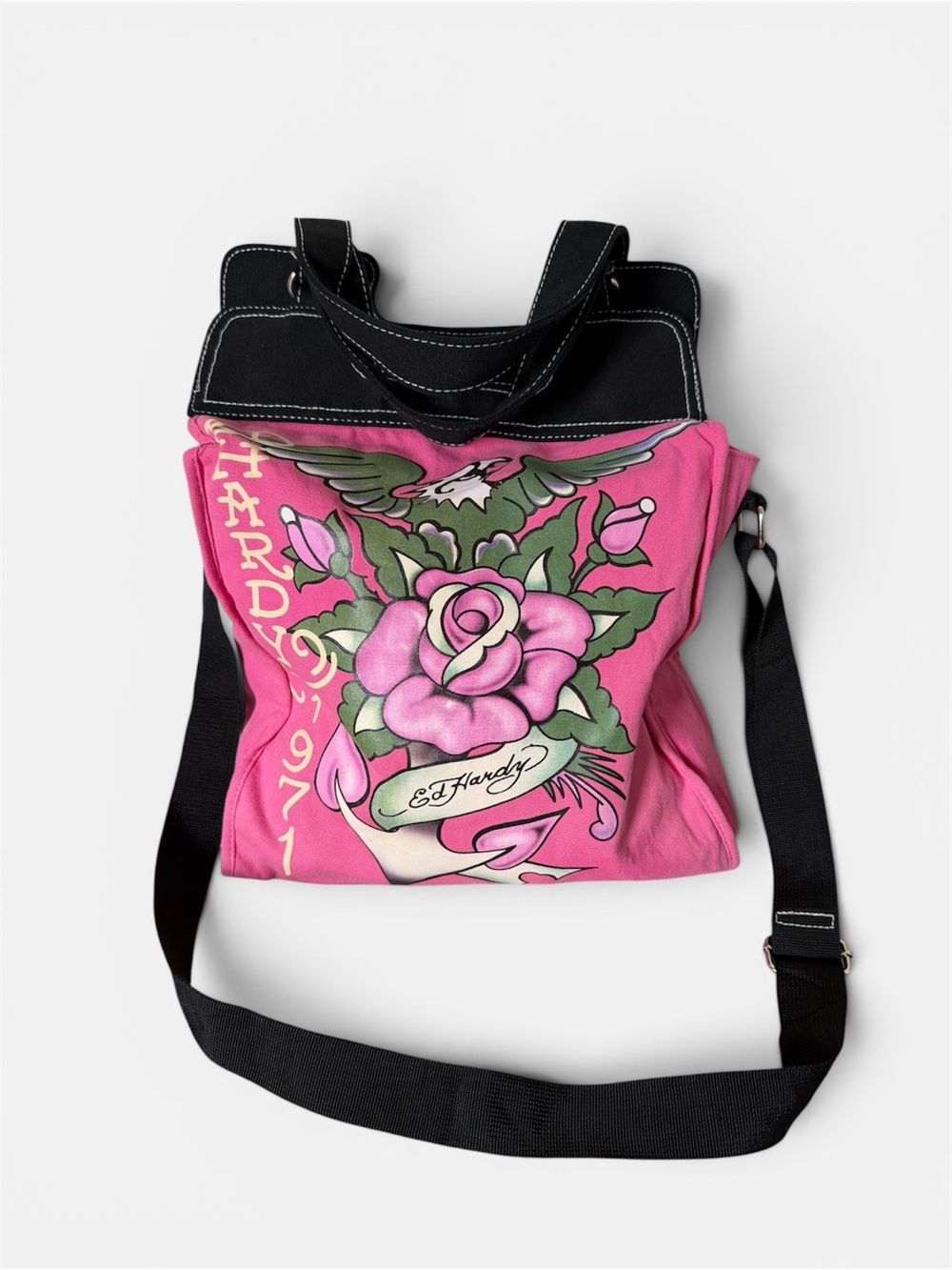 Ed Hardy Pink and Black Floral Crossbody Bag